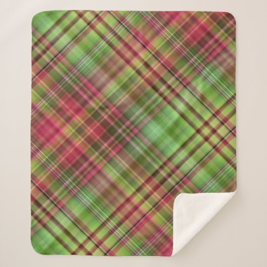 （鳥）ショウジョウコウカンチョウブッシュピンクとグリーンプレイド シェルパブランケット (正面)