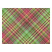 (鳥)ショウジョウコウカンチョウブッシュピンクとグリーンプレイド テーブルクロス (正面(横))