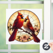 (鳥)ショウジョウコウカンチョウペアのステンドグラス窓にしがみつく ウィンドウサイン (ホーム)