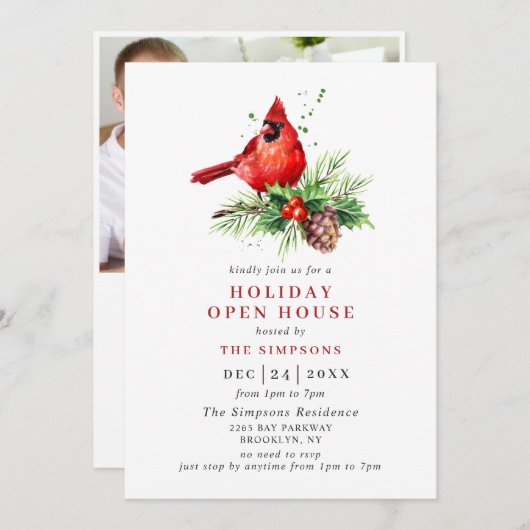 (鳥)ショウジョウコウカンチョウホリーベリーホリデークリスマスオープンハウス 招待状 (正面/裏面)