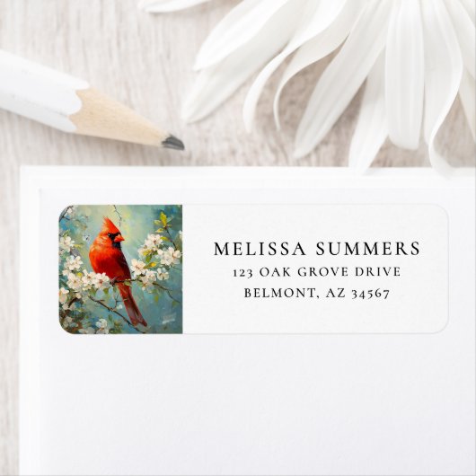 (鳥)ショウジョウコウカンチョウホワイトブロッサムフラワーズファインアート ラベル (インサイチュ)