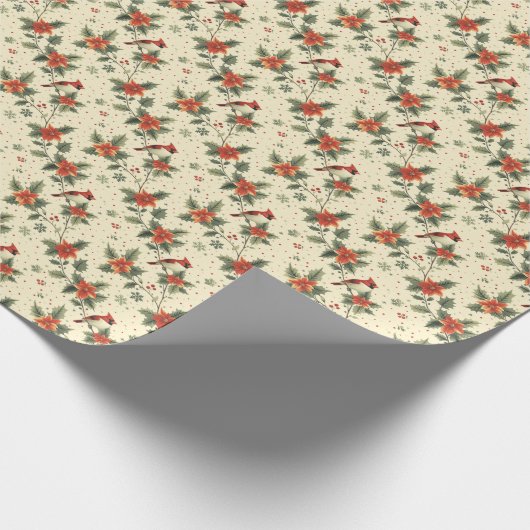 （鳥）ショウジョウコウカンチョウポインセティアホリデークリスマスギフトラップ ラッピングペーパー (角)