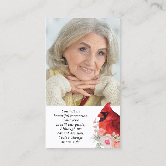 (鳥)ショウジョウコウカンチョウメモリアル2写真ピンクフローラ祈りの言葉カード 名刺 (裏面)