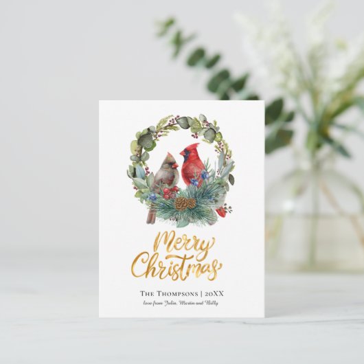 (鳥)ショウジョウコウカンチョウリースメリークリスマス シーズンポストカード (スタンド正面)