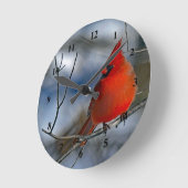 （鳥）ショウジョウコウカンチョウレッドウィンター写真 ラウンド壁時計 (傾斜)