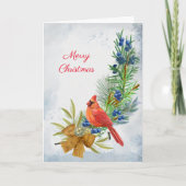 (鳥)ショウジョウコウカンチョウレッドジュニパーベリークリスマス シーズンカード (正面)
