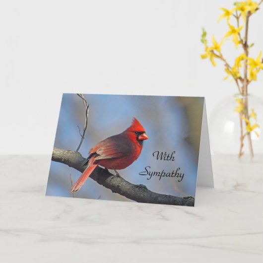 （鳥）ショウジョウコウカンチョウレッドソングバード悔やみや弔慰 カード (黄色い花)