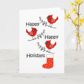（鳥）ショウジョウコウカンチョウレッドバードハッおもしろいプホリデークリスマス カード (黄色い花)
