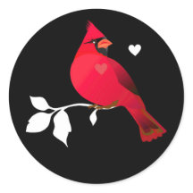 （鳥）ショウジョウコウカンチョウレッドバードハート白黒モダンラベル