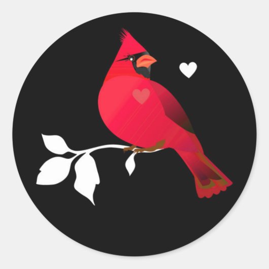 （鳥）ショウジョウコウカンチョウレッドバードハート白黒モダンラベル ラウンドシール (正面)