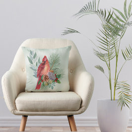 （鳥）ショウジョウコウカンチョウレッドパイン緑のクリスマス クッション