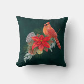 (鳥)ショウジョウコウカンチョウレッドポインセチア緑のクリスマス クッション (正面)