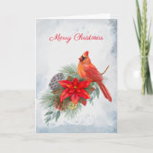 (鳥)ショウジョウコウカンチョウレッドポインセチア緑のクリスマス シーズンカード (正面)