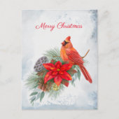 (鳥)ショウジョウコウカンチョウレッドポインセチア緑のクリスマス シーズンポストカード (正面)