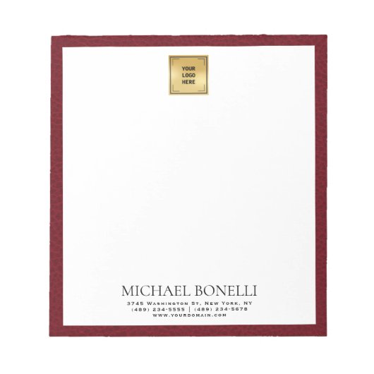 （鳥）ショウジョウコウカンチョウレッドレザースクエアロゴプロフェッショナル ノートパッド (正面)