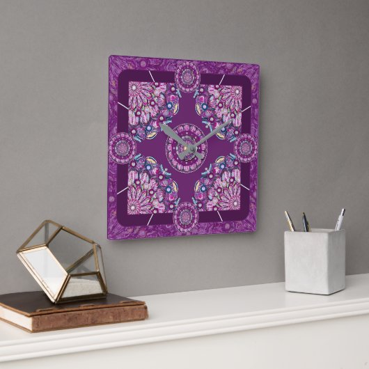 （鳥）ショウジョウコウカンチョウレッドロザース スクエア壁時計 (オフィス)