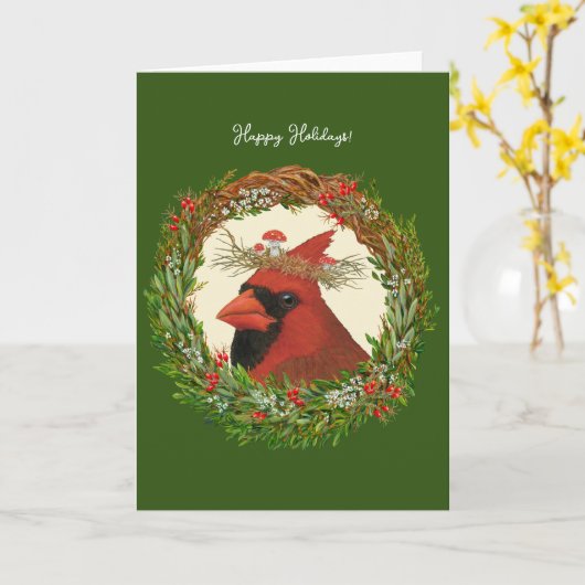 (鳥)ショウジョウコウカンチョウ付き足掛けホリデーカード カード (黄色い花)