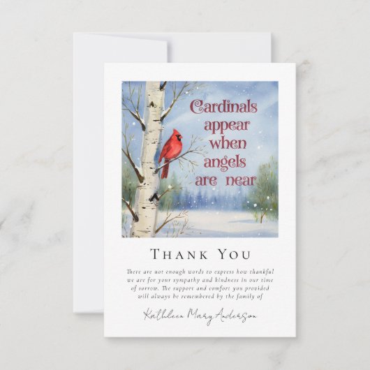 （鳥）ショウジョウコウカンチョウ冬の雪悔やみや弔慰葬儀 サンキューカード (正面)