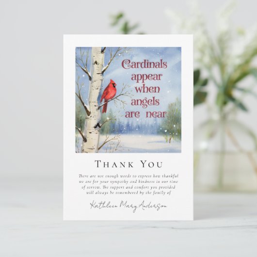 （鳥）ショウジョウコウカンチョウ冬の雪悔やみや弔慰葬儀 サンキューカード (スタンド正面)