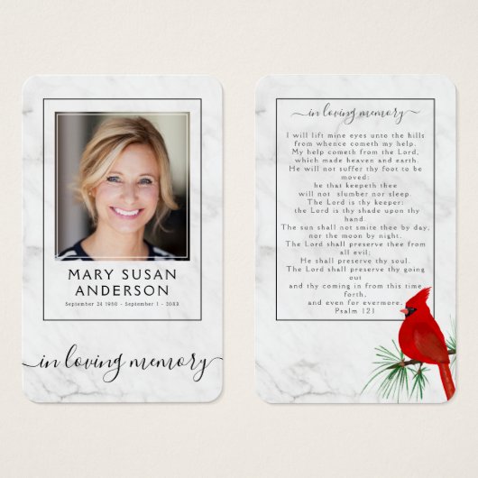 （鳥）ショウジョウコウカンチョウ大理石葬儀記念写真祈りの言葉カード (正面&裏面)