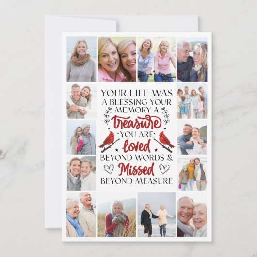 （鳥）ショウジョウコウカンチョウ引用文コラージュ写真葬儀悔やみや弔慰 サンキューカード (正面)