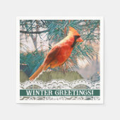 (鳥)ショウジョウコウカンチョウ松の木冬の前 スタンダードカクテルナプキン (正面)