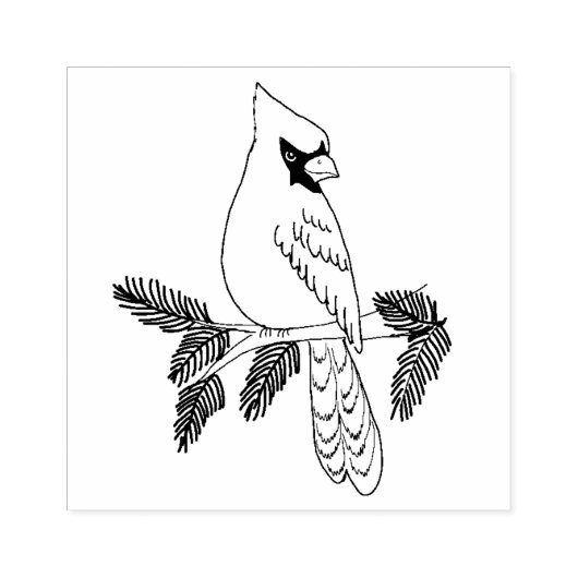 (鳥)ショウジョウコウカンチョウ松の枝に座る ラバースタンプ (インプリント)