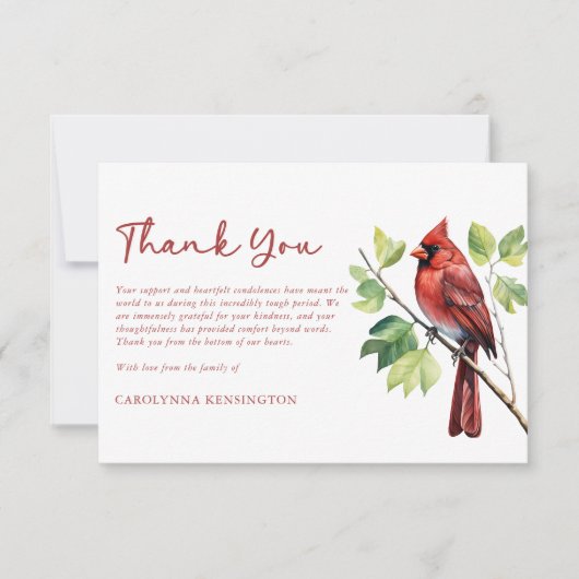 （鳥）ショウジョウコウカンチョウ葬儀記念写真ありがとう サンキューカード (正面)