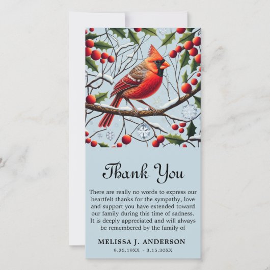 （鳥）ショウジョウコウカンチョウ葬儀記念悔やみや弔慰サンキューカード サンキューカード (正面)