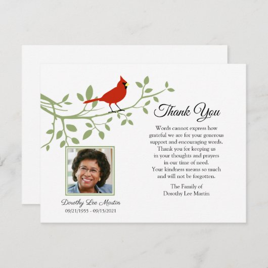 （鳥）ショウジョウコウカンチョウ葬礼フォトノートカード サンキューカード (正面/裏面)