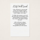 （鳥）ショウジョウコウカンチョウ記念フローラ葬儀祈りの言葉カード (裏面)