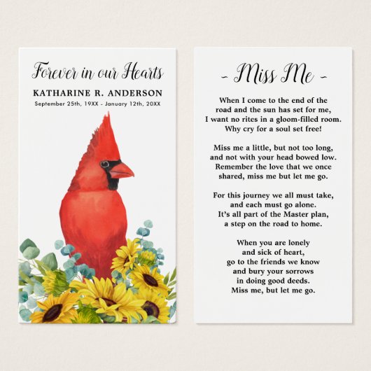 (鳥)ショウジョウコウカンチョウ記念歌葬儀祈りの言葉カード (正面&裏面)