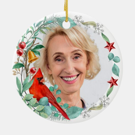 （鳥）ショウジョウコウカンチョウ追悼の記念パーソナライズされた写真 セラミックオーナメント (裏面)