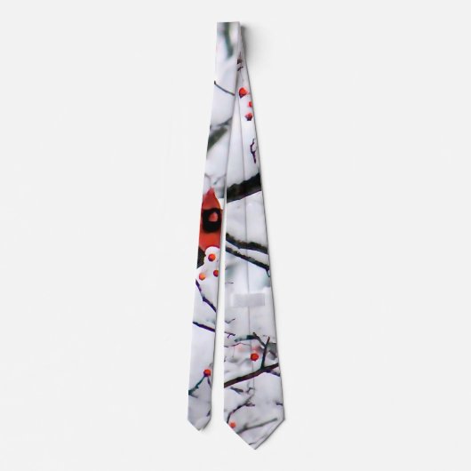 （鳥）ショウジョウコウカンチョウ雪の木の写真 ネクタイ (裏面)