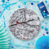 （鳥）ショウジョウコウカンチョウ雪の木の写真 ペーパープレート (パーティー)