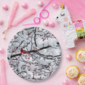 （鳥）ショウジョウコウカンチョウ雪の木の写真 ペーパープレート (パーティー)