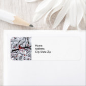 （鳥）ショウジョウコウカンチョウ雪の木の写真 ラベル (インサイチュ)