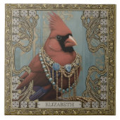 (鳥)ショウジョウコウカンチョウ霊パーソナライズされた動物名場 タイル (正面)