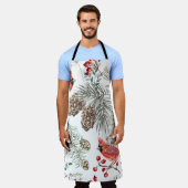 (鳥)ショウジョウコウカンチョウ鳥クリスマスヴィンテージパターン エプロン (着用した状態)