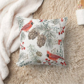 (鳥)ショウジョウコウカンチョウ鳥クリスマスヴィンテージパターン クッション (ブランケット)