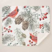 （鳥）ショウジョウコウカンチョウ鳥クリスマスヴィンテージパターン シェルパブランケット (正面(横))