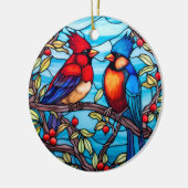 （鳥）ショウジョウコウカンチョウ鳥ステンドグラススタイル セラミックオーナメント (左)
