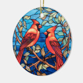 （鳥）ショウジョウコウカンチョウ鳥ステンドグラススタイル セラミックオーナメント (左)