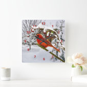 （鳥）ショウジョウコウカンチョウ鳥、雪、冬 スクエア壁時計 (ホーム)