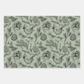 (鳥)ショウジョウコウカンチョウ、ピネコーン、松の葉と冬の果実 ラッピングペーパーシート (正面3)