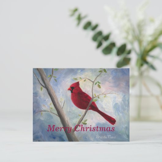 (鳥)ショウジョウコウカンチョウ、メリークリスマス葉書 シーズンポストカード (スタンド正面)