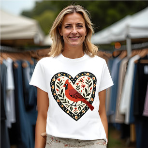 (鳥)ショウジョウコウカンチョウ(レッドバード)恋人 – フォークアートスタイル Tシャツ