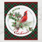 （鳥）ショウジョウコウカンチョウ、柊、松の針がクリスマスに訪れる ワインラベル (シングルラベル)