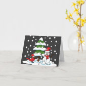 （鳥）ショウジョウコウカンチョウ、雪だるま、松に降る雪 カード (黄色い花)