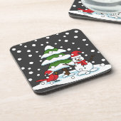 (鳥)ショウジョウコウカンチョウ、雪だるま、松に降る雪 コースター (左側)